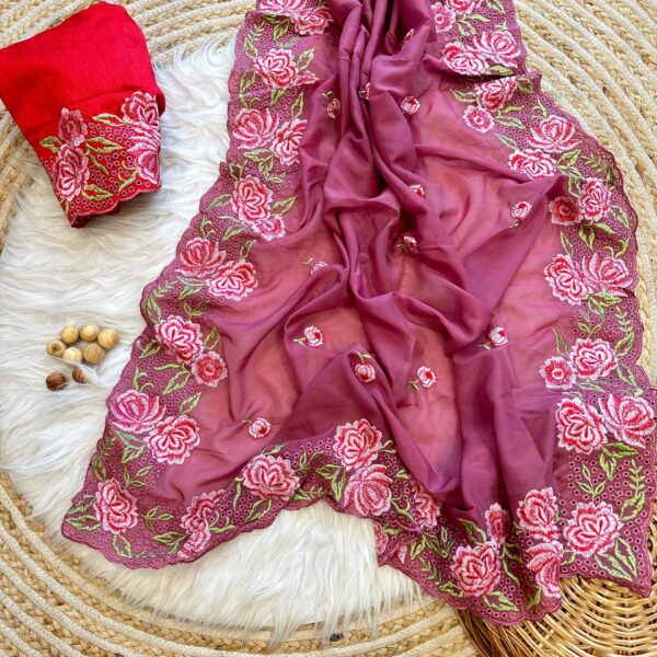 Blush Rosette Glass Organza Saree