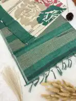 Whispers of earth (Jute Tussar saree) - Hunter green - Image 2