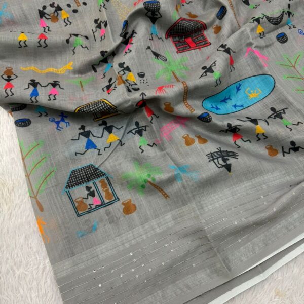 Warli printed Soft cotton in Grey