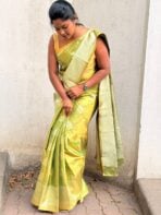 Svarna (Tissue Kancheevaram silk) - Golden green - Image 6