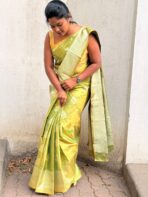 Svarna (Tissue Kancheevaram silk) - Golden green - Image 6