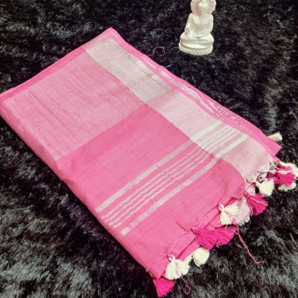 Linen with Silver Tissue border - Pink
