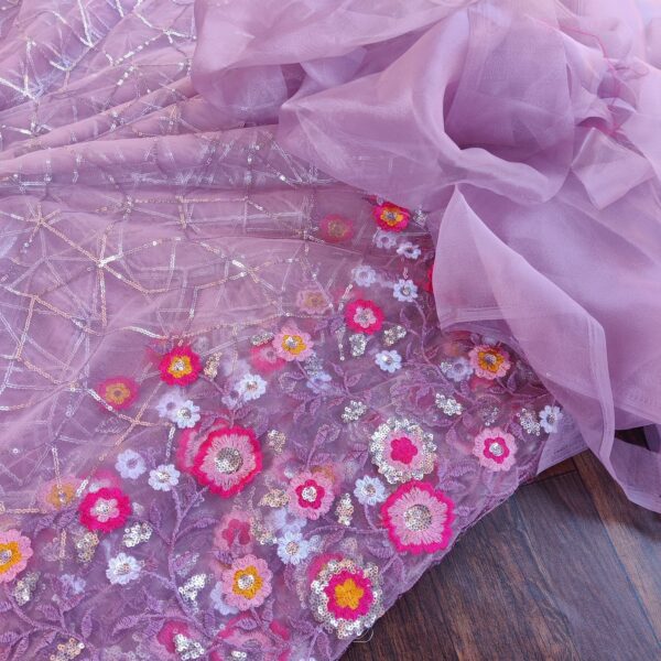 Cinderella's closet - Ruffle saree with floral embroidered blouse blouse in Lavendar