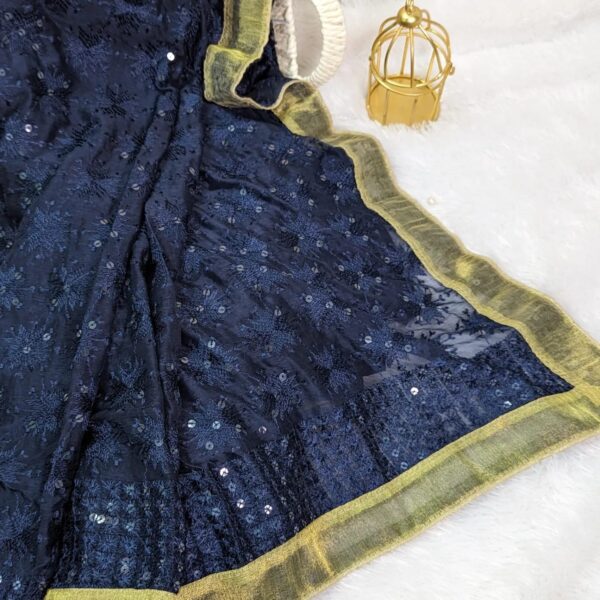 Phulkari saree - Navy