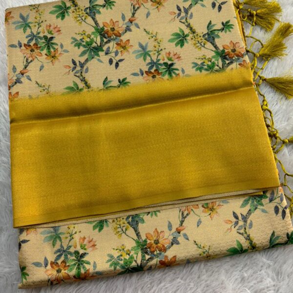 Digital printed Banarasi soft silk - Yellow