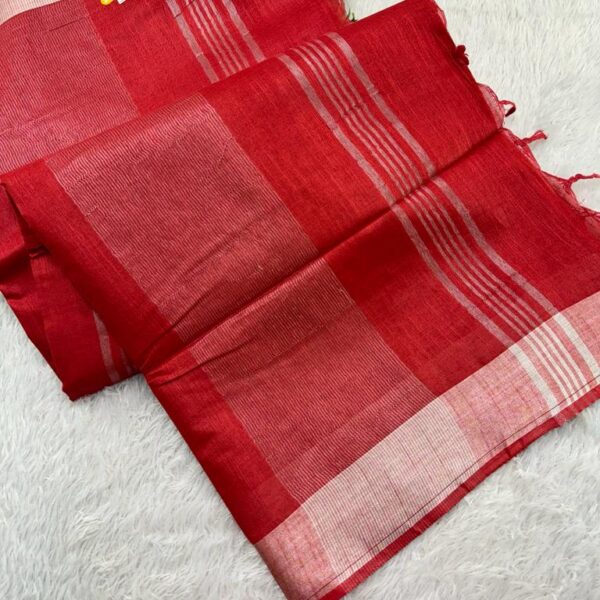 Linen with Silver Tissue border - Red
