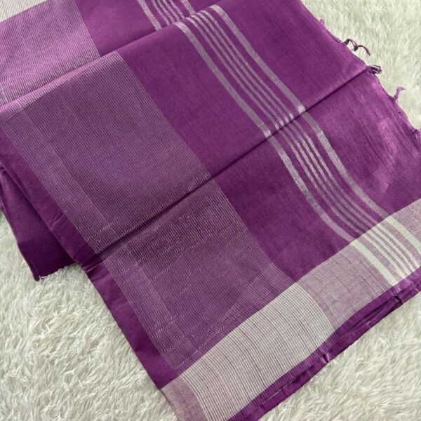 Linen with Silver Tissue border - Midnight purple