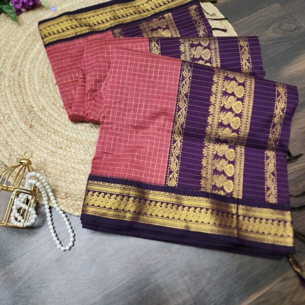 Kayal with checks in Dusty pink and Purple