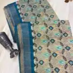 Ikkat printed Tussar cotton silk - Teal blue