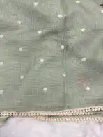 Sage green saree with cross stitch borders - Image 5