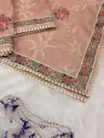 Burnt peach saree with cross stitch borders - Image 3