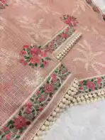 Burnt peach saree with cross stitch borders - Image 2