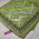 Netted cutwork designer saree - Green