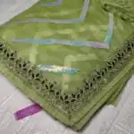 Netted cutwork designer saree - Green