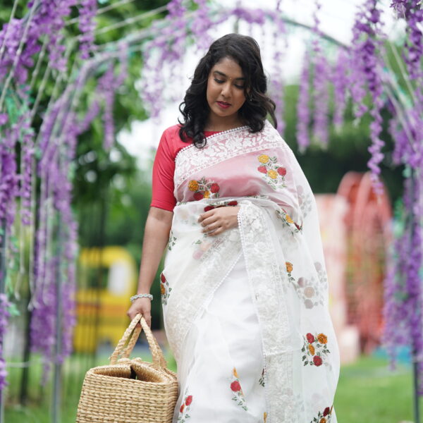Lucknowi embroidery Organza silk saree