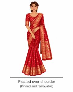 Pleated over shoulder (Pinned and removable)