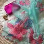 Organza Saree with floral print and scalloped resham border - SY101