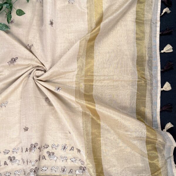 Hand embroidered Kadhi linen (saree)