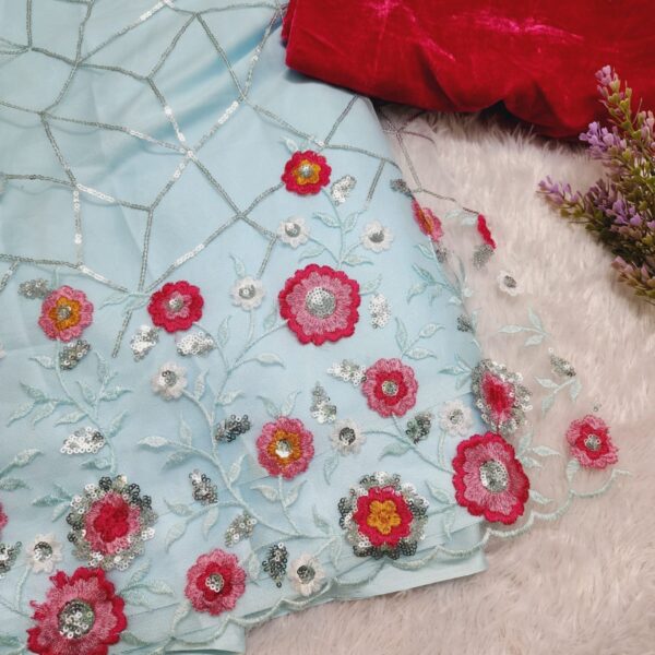 Organza sequinned saree in Turquoise