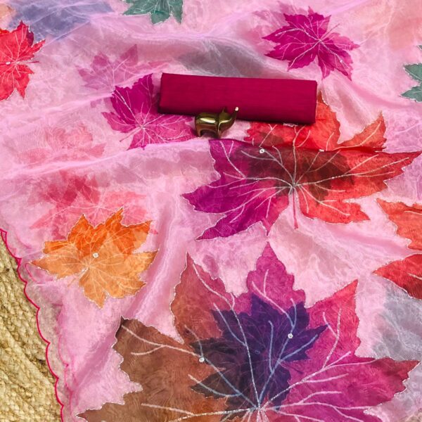 Organza Saree with floral print and scalloped resham border - SY002