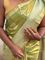 Svarna (Tissue Kancheevaram silk) - Golden green - Image 7
