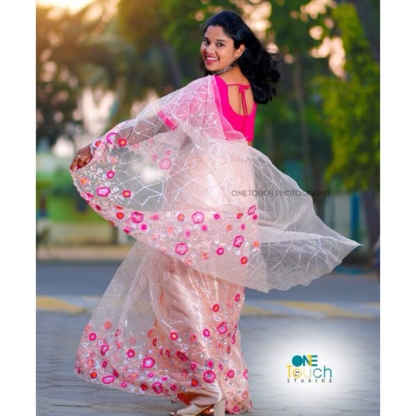 Organza sequinned saree in Peach