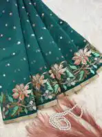 Phoolkanwal (saree) - Blush in blooms - Bottle green