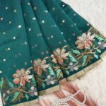 Phoolkanwal (saree) - Blush in blooms - Bottle green