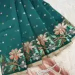 Phoolkanwal (saree) - Blush in blooms - Bottle green