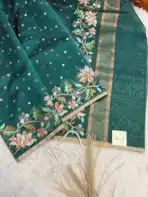Phoolkanwal (saree) - Blush in blooms - Bottle green - Image 3