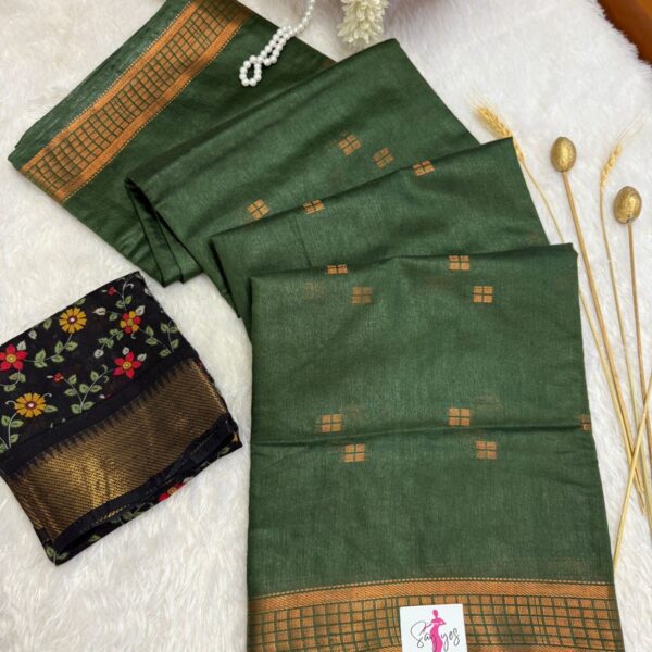 Soft silk cotton with Kalamkari blouse - Forest Green