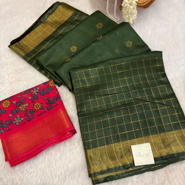 Soft silk cotton with Kalamkari blouse - Green