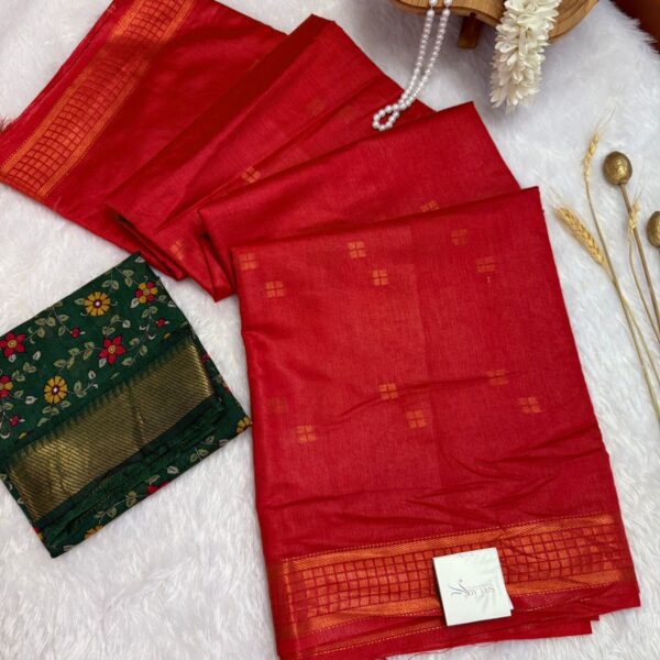 Soft silk cotton with Kalamkari blouse - Red