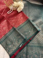 Raadhai (semi silk saree) - Red with bottle green