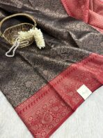 Raadhai (semi silk saree) - Black with red - Image 2
