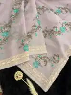 Baby pink Kota silk saree with florals embroidered - Image 3