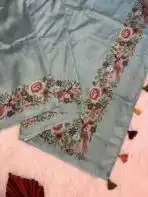 Printed Cross stitch on Tussar silk in Ice blue - Image 2