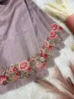 Printed Cross stitch on Tussar silk in Mauve - Image 2