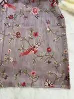Printed Cross stitch on Tussar silk in Mauve - Image 4
