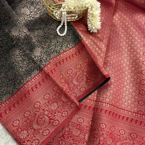 Raadhai (semi silk saree) - Black with red