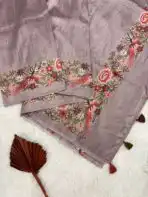Printed Cross stitch on Tussar silk in Mauve