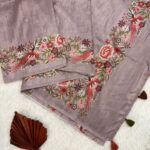 Printed Cross stitch on Tussar silk in Mauve