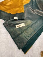 Raadhai (semi silk saree) - Yellow with Bottlegreen - Image 3
