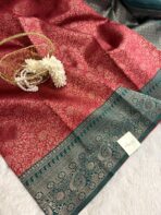 Raadhai (semi silk saree) - Red with bottle green - Image 2