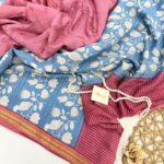 Jessi (Mul chanderi saree) - Maroon & Blue