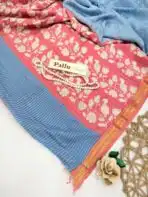 Jessi (Mul chanderi saree) - Ice blue & Coral - Image 2
