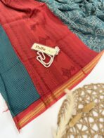 Jessi (Bandini Mul chanderi saree) - Steel teal & Deep Red - Image 2