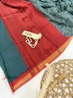 Jessi (Bandini Mul chanderi saree) - Steel teal & Deep Red - Image 2