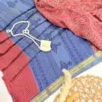 Jessi (Bandini Mul chanderi saree) - Coral & Ice blue
