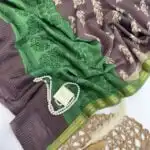 Jessi (Mul chanderi saree) - Eggplant & Green